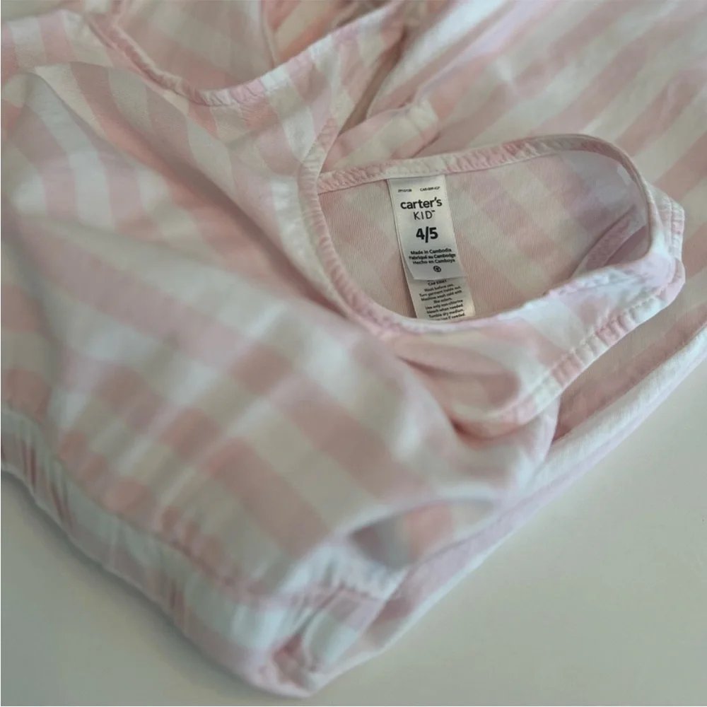 Carter's Light Pink and White Striped Jumpsuit with Tie Back Bow Girls 4T